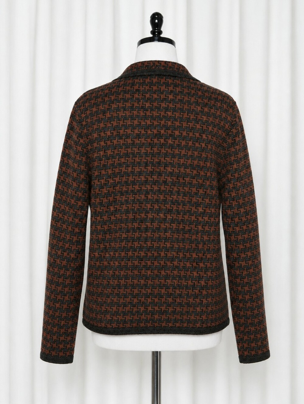 David Brooks Vintage Pumpkin Brown Houndstooth Lambswool Knit Sweater Blazer - Picture 2 of 15